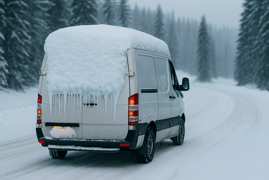 Ilustracja ośnieżonego busa
